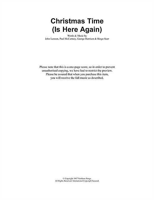 Preview The Beatles Christmas Time (Is Here Again) Pop sheet music, notes and chords for Lyrics & Chords, SKU: 101310 sheet music, piano notes, chords, guitar tabs, score, transpose, transcribe, how to play, guide, download, learn, tutorial, progression, song, artist, awards, billboard, mtv, vh1, tour, single, album, release