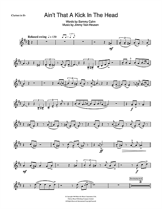 Preview Frank Sinatra Ain't That A Kick In The Head Jazz sheet music, notes and chords for Clarinet, SKU: 101758 sheet music, piano notes, chords, guitar tabs, score, transpose, transcribe, how to play, guide, download, learn, tutorial, progression, song, artist, awards, billboard, mtv, vh1, tour, single, album, release