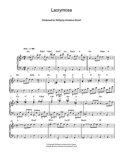 Preview Wolfgang Amadeus Mozart Lacrymosa from Requiem Mass, K626 Classical sheet music, notes and chords for Easy Piano, SKU: 103301 sheet music, piano notes, chords, guitar tabs, score, transpose, transcribe, how to play, guide, download, learn, tutorial, progression, song, artist, awards, billboard, mtv, vh1, tour, single, album, release