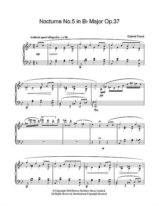 Preview Gabriel Fauré Nocturne No.5 In B Flat Major Op.37 Classical sheet music, notes and chords for Piano, SKU: 104370 sheet music, piano notes, chords, guitar tabs, score, transpose, transcribe, how to play, guide, download, learn, tutorial, progression, song, artist, awards, billboard, mtv, vh1, tour, single, album, release