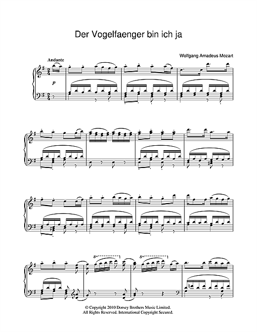 Preview Wolfgang Amadeus Mozart Papageno, The Bird Catcher's Aria (Der Vogelfänger) (from The Magic Flute) Classical sheet music, notes and chords for Piano, SKU: 104377 sheet music, piano notes, chords, guitar tabs, score, transpose, transcribe, how to play, guide, download, learn, tutorial, progression, song, artist, awards, billboard, mtv, vh1, tour, single, album, release