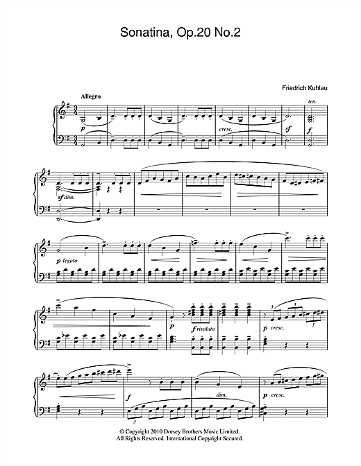 Preview Friedrich Kuhlau Sonatina, Op.20, No.2 Classical sheet music, notes and chords for Piano, SKU: 104438 sheet music, piano notes, chords, guitar tabs, score, transpose, transcribe, how to play, guide, download, learn, tutorial, progression, song, artist, awards, billboard, mtv, vh1, tour, single, album, release