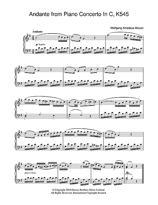 Preview Wolfgang Amadeus Mozart Andante (from Piano Sonata In C, K545) Classical sheet music, notes and chords for Piano, SKU: 104439 sheet music, piano notes, chords, guitar tabs, score, transpose, transcribe, how to play, guide, download, learn, tutorial, progression, song, artist, awards, billboard, mtv, vh1, tour, single, album, release
