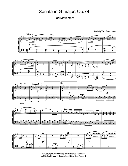 Preview Ludwig van Beethoven Sonata In G Major Op. 79 2nd Movement Classical sheet music, notes and chords for Piano, SKU: 104485 sheet music, piano notes, chords, guitar tabs, score, transpose, transcribe, how to play, guide, download, learn, tutorial, progression, song, artist, awards, billboard, mtv, vh1, tour, single, album, release