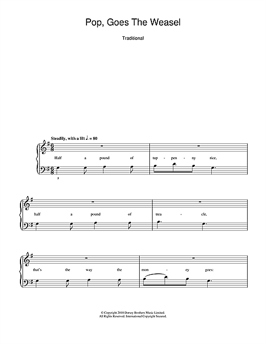 Preview Traditional Nursery Rhyme Pop Goes The Weasel Children sheet music, notes and chords for 5-Finger Piano, SKU: 104616 sheet music, piano notes, chords, guitar tabs, score, transpose, transcribe, how to play, guide, download, learn, tutorial, progression, song, artist, awards, billboard, mtv, vh1, tour, single, album, release