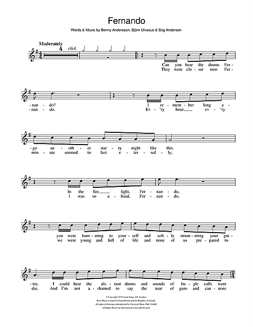 Preview ABBA Fernando Pop sheet music, notes and chords for Soprano (Descant) Recorder, SKU: 104673 sheet music, piano notes, chords, guitar tabs, score, transpose, transcribe, how to play, guide, download, learn, tutorial, progression, song, artist, awards, billboard, mtv, vh1, tour, single, album, release