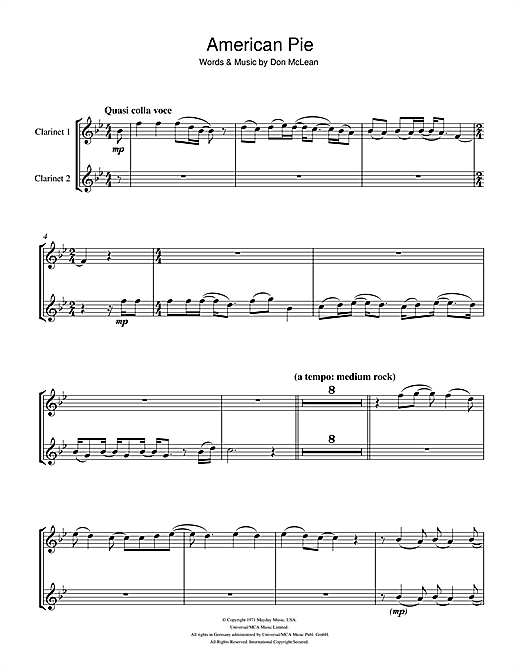 Preview Madonna American Pie Pop sheet music, notes and chords for Clarinet Duet, SKU: 105195 sheet music, piano notes, chords, guitar tabs, score, transpose, transcribe, how to play, guide, download, learn, tutorial, progression, song, artist, awards, billboard, mtv, vh1, tour, single, album, release
