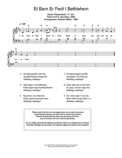 Preview Traditional Et Barn Er Født I Bethlehem Traditional sheet music, notes and chords for Piano, SKU: 105596 sheet music, piano notes, chords, guitar tabs, score, transpose, transcribe, how to play, guide, download, learn, tutorial, progression, song, artist, awards, billboard, mtv, vh1, tour, single, album, release