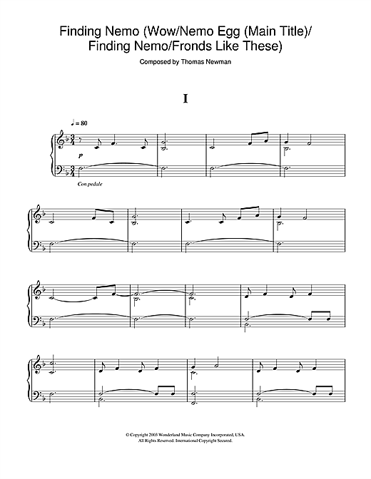Preview Thomas Newman Finding Nemo (Wow/Nemo Egg (Main Title)/Finding Nemo/Fronds Like These) Film and TV sheet music, notes and chords for Piano, SKU: 106639 sheet music, piano notes, chords, guitar tabs, score, transpose, transcribe, how to play, guide, download, learn, tutorial, progression, song, artist, awards, billboard, mtv, vh1, tour, single, album, release