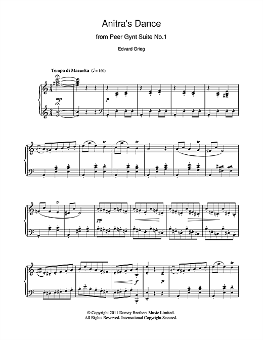 Preview Edvard Grieg Anitra's Dance (from Peer Gynt) Classical sheet music, notes and chords for Piano, SKU: 108944 sheet music, piano notes, chords, guitar tabs, score, transpose, transcribe, how to play, guide, download, learn, tutorial, progression, song, artist, awards, billboard, mtv, vh1, tour, single, album, release