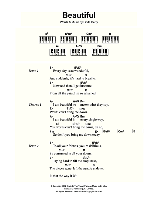 Beautiful Sheet Music Notes Christina Aguilera Chords Download