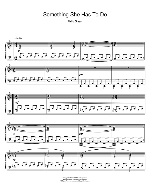 Preview Philip Glass Something She Has To Do (from The Hours) Film and TV sheet music, notes and chords for Piano, SKU: 111266 sheet music, piano notes, chords, guitar tabs, score, transpose, transcribe, how to play, guide, download, learn, tutorial, progression, song, artist, awards, billboard, mtv, vh1, tour, single, album, release