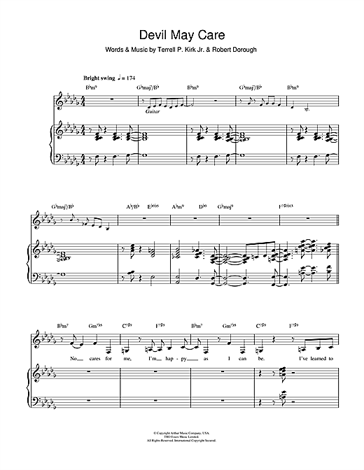 Preview Diana Krall Devil May Care Jazz sheet music, notes and chords for Piano, Vocal & Guitar, SKU: 111997 sheet music, piano notes, chords, guitar tabs, score, transpose, transcribe, how to play, guide, download, learn, tutorial, progression, song, artist, awards, billboard, mtv, vh1, tour, single, album, release