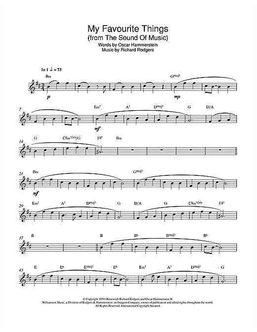 Preview Rodgers & Hammerstein My Favorite Things (from The Sound Of Music) Musicals sheet music, notes and chords for Alto Saxophone, SKU: 114550 sheet music, piano notes, chords, guitar tabs, score, transpose, transcribe, how to play, guide, download, learn, tutorial, progression, song, artist, awards, billboard, mtv, vh1, tour, single, album, release