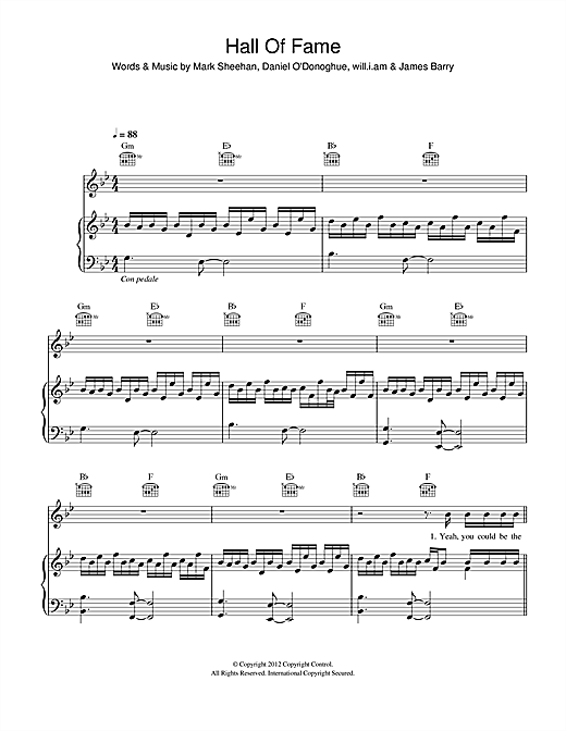 Preview The Script Hall Of Fame Rock sheet music, notes and chords for Piano, Vocal & Guitar (Right-Hand Melody), SKU: 114747 sheet music, piano notes, chords, guitar tabs, score, transpose, transcribe, how to play, guide, download, learn, tutorial, progression, song, artist, awards, billboard, mtv, vh1, tour, single, album, release