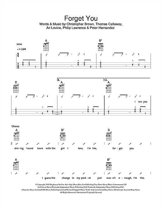 Preview The Ukuleles Forget You Pop sheet music, notes and chords for Ukulele with strumming patterns, SKU: 114790 sheet music, piano notes, chords, guitar tabs, score, transpose, transcribe, how to play, guide, download, learn, tutorial, progression, song, artist, awards, billboard, mtv, vh1, tour, single, album, release