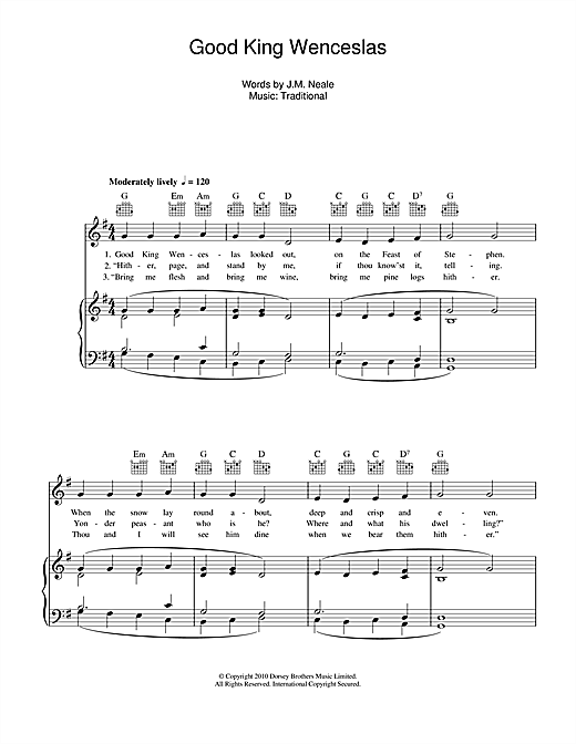 Preview Christmas Carol Good King Wenceslas Christmas sheet music, notes and chords for Piano, Vocal & Guitar (Right-Hand Melody), SKU: 114796 sheet music, piano notes, chords, guitar tabs, score, transpose, transcribe, how to play, guide, download, learn, tutorial, progression, song, artist, awards, billboard, mtv, vh1, tour, single, album, release