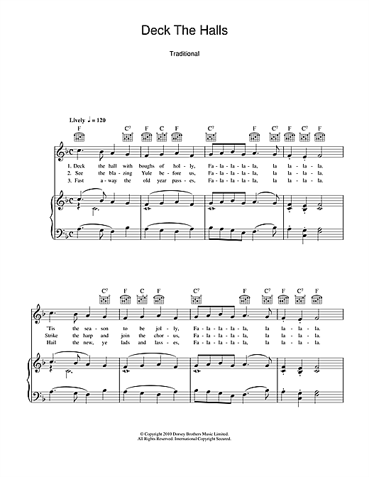 Preview Christmas Carol Deck The Halls Christmas sheet music, notes and chords for Piano, Vocal & Guitar (Right-Hand Melody), SKU: 114800 sheet music, piano notes, chords, guitar tabs, score, transpose, transcribe, how to play, guide, download, learn, tutorial, progression, song, artist, awards, billboard, mtv, vh1, tour, single, album, release
