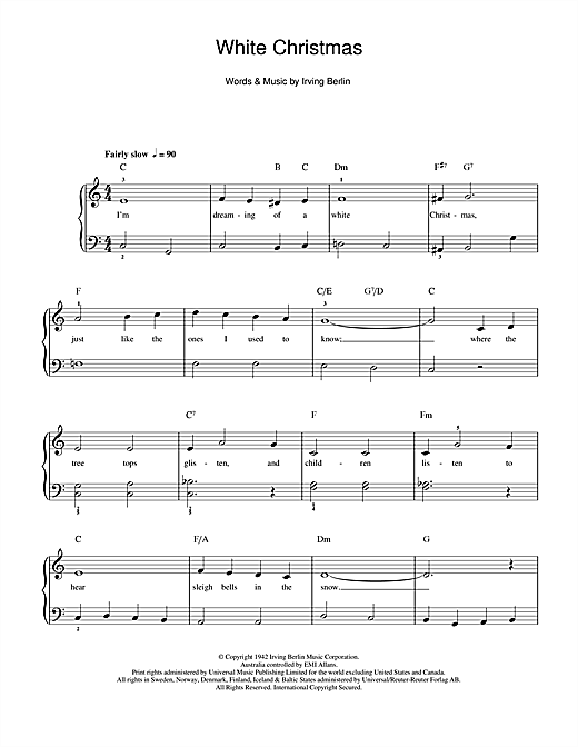 Preview Bing Crosby White Christmas Christmas sheet music, notes and chords for Beginner Piano, SKU: 114893 sheet music, piano notes, chords, guitar tabs, score, transpose, transcribe, how to play, guide, download, learn, tutorial, progression, song, artist, awards, billboard, mtv, vh1, tour, single, album, release