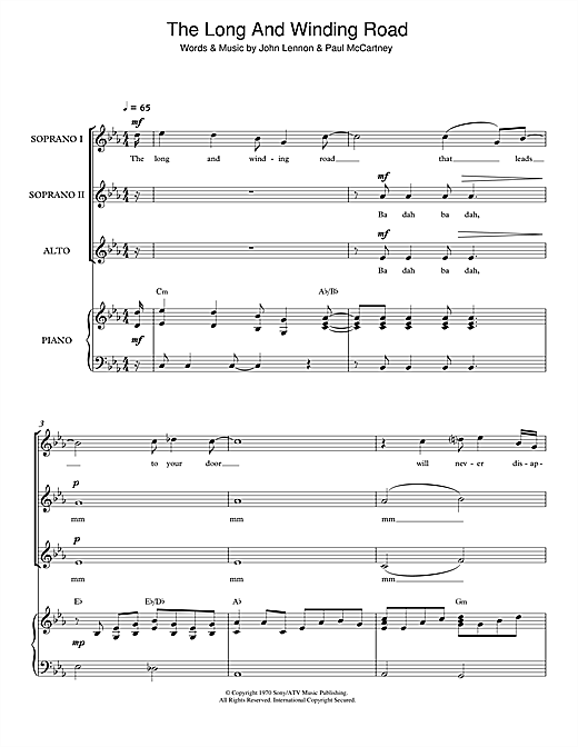 The Beatles The Long And Winding Road Arr Simon Foxley Sheet Music Download Printable Pop Pdf Ssa Choir Score Sku