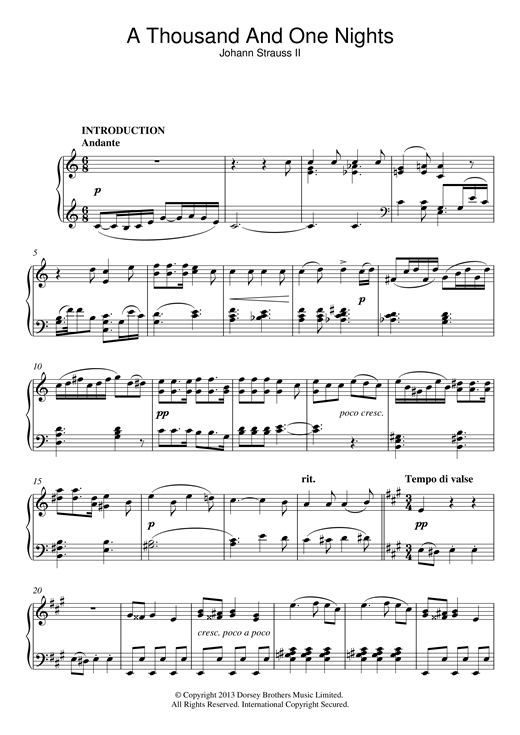 Preview Johann Strauss II A Thousand And One Nights Classical sheet music, notes and chords for Piano, SKU: 117298 sheet music, piano notes, chords, guitar tabs, score, transpose, transcribe, how to play, guide, download, learn, tutorial, progression, song, artist, awards, billboard, mtv, vh1, tour, single, album, release