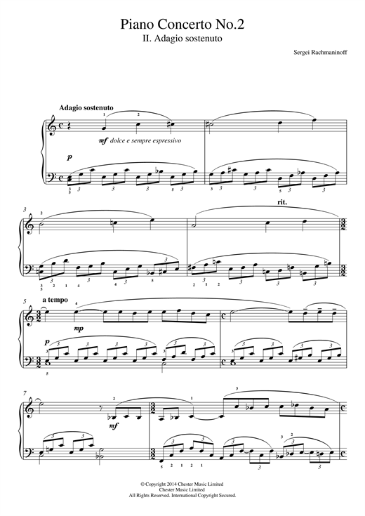 Preview Sergei Rachmaninoff Piano Concerto No.2 - 2nd Movement Classical sheet music, notes and chords for Easy Piano, SKU: 117608 sheet music, piano notes, chords, guitar tabs, score, transpose, transcribe, how to play, guide, download, learn, tutorial, progression, song, artist, awards, billboard, mtv, vh1, tour, single, album, release