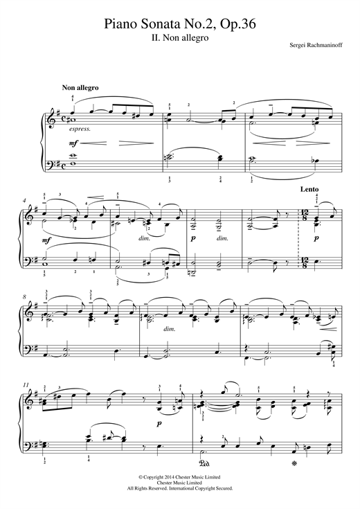 Preview Sergei Rachmaninoff Piano Sonata No.2, Op.36 - 2nd Movement Classical sheet music, notes and chords for Easy Piano, SKU: 117612 sheet music, piano notes, chords, guitar tabs, score, transpose, transcribe, how to play, guide, download, learn, tutorial, progression, song, artist, awards, billboard, mtv, vh1, tour, single, album, release