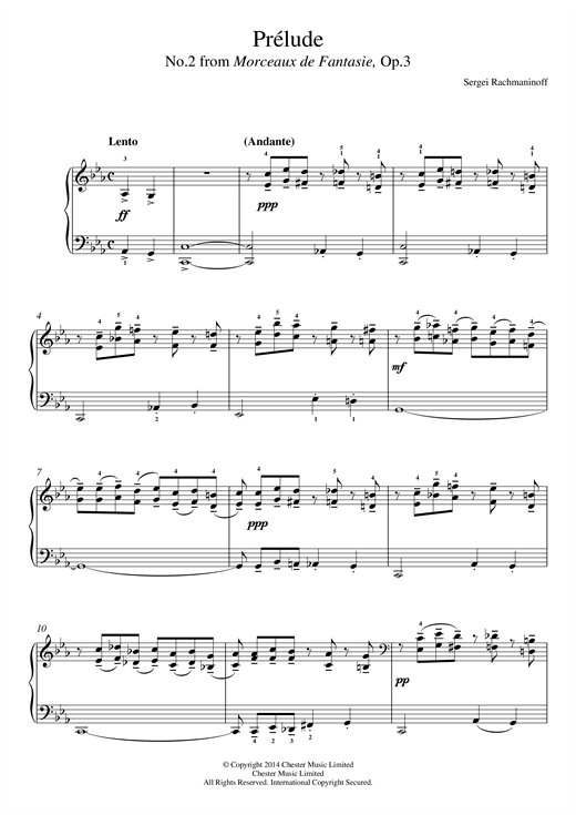 Preview Sergei Rachmaninoff Prelude (No.2 from Morceaux de Fantasie, Op.3) Classical sheet music, notes and chords for Easy Piano, SKU: 117664 sheet music, piano notes, chords, guitar tabs, score, transpose, transcribe, how to play, guide, download, learn, tutorial, progression, song, artist, awards, billboard, mtv, vh1, tour, single, album, release