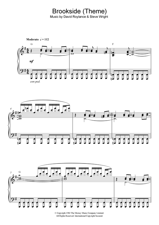 Preview Steve Wright Brookside (Theme) Film and TV sheet music, notes and chords for Piano, SKU: 117716 sheet music, piano notes, chords, guitar tabs, score, transpose, transcribe, how to play, guide, download, learn, tutorial, progression, song, artist, awards, billboard, mtv, vh1, tour, single, album, release