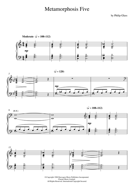 Metamorphosis Five Sheet Music Notes Philip Glass Chords Download Classical Notes Piano Pdf Printable 118904
