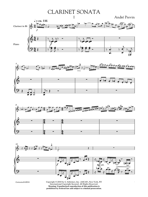 Preview André Previn Sonata For Clarinet And Piano Classical sheet music, notes and chords for Chamber Group, SKU: 119204 sheet music, piano notes, chords, guitar tabs, score, transpose, transcribe, how to play, guide, download, learn, tutorial, progression, song, artist, awards, billboard, mtv, vh1, tour, single, album, release
