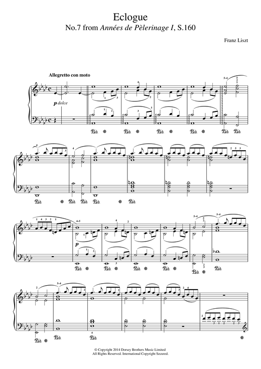 Preview Franz Liszt Annees De Pelerinage, No.7: Eclogue Classical sheet music, notes and chords for Piano, SKU: 119520 sheet music, piano notes, chords, guitar tabs, score, transpose, transcribe, how to play, guide, download, learn, tutorial, progression, song, artist, awards, billboard, mtv, vh1, tour, single, album, release