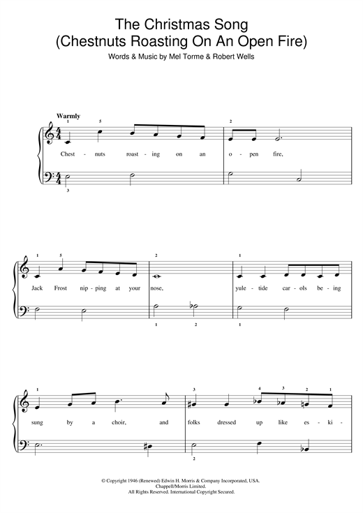 Preview Mel Torme The Christmas Song (Chestnuts Roasting On An Open Fire) Christmas sheet music, notes and chords for Beginner Piano, SKU: 119753 sheet music, piano notes, chords, guitar tabs, score, transpose, transcribe, how to play, guide, download, learn, tutorial, progression, song, artist, awards, billboard, mtv, vh1, tour, single, album, release