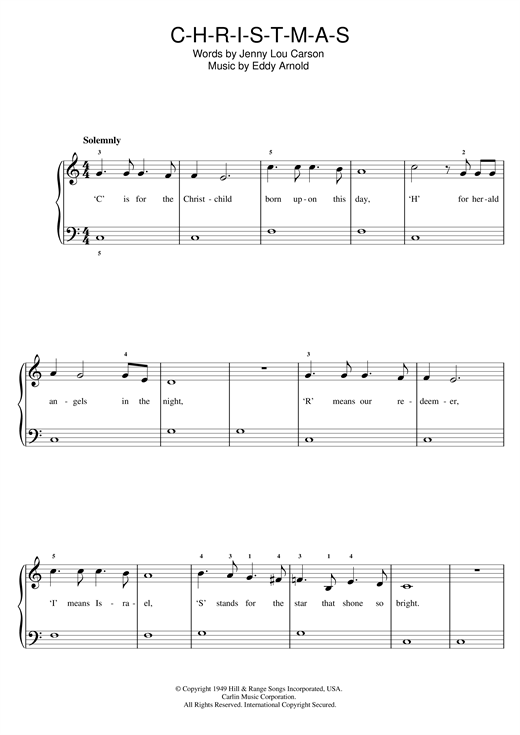 Preview Perry Como C-H-R-I-S-T-M-A-S Christmas sheet music, notes and chords for Beginner Piano, SKU: 119754 sheet music, piano notes, chords, guitar tabs, score, transpose, transcribe, how to play, guide, download, learn, tutorial, progression, song, artist, awards, billboard, mtv, vh1, tour, single, album, release