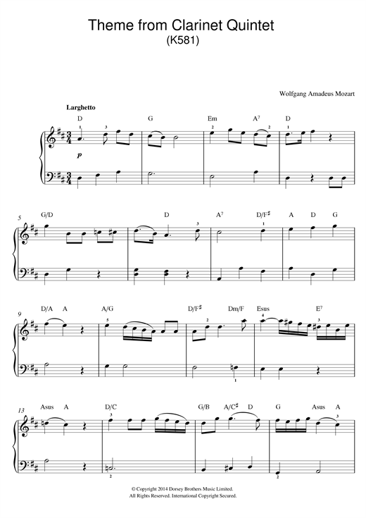 Preview Wolfgang Amadeus Mozart Theme From Clarinet Quintet, K581 Classical sheet music, notes and chords for Beginner Piano, SKU: 120187 sheet music, piano notes, chords, guitar tabs, score, transpose, transcribe, how to play, guide, download, learn, tutorial, progression, song, artist, awards, billboard, mtv, vh1, tour, single, album, release