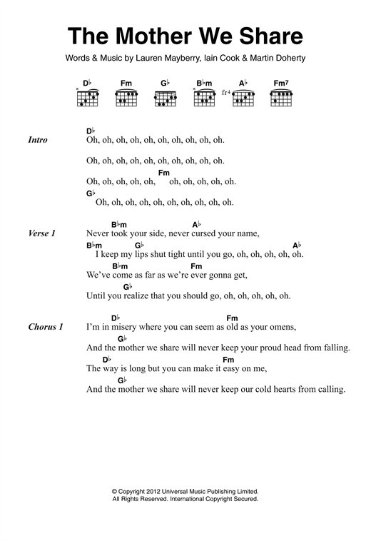 Preview Chvrches The Mother We Share Rock sheet music, notes and chords for Lyrics & Chords, SKU: 120919 sheet music, piano notes, chords, guitar tabs, score, transpose, transcribe, how to play, guide, download, learn, tutorial, progression, song, artist, awards, billboard, mtv, vh1, tour, single, album, release