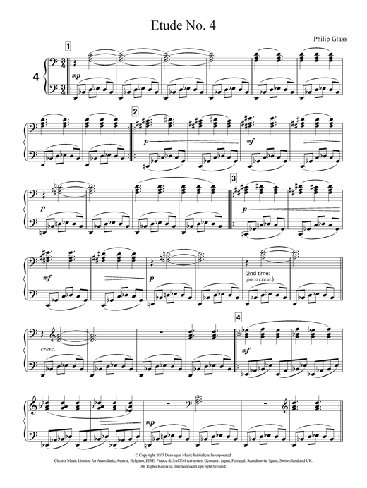 Preview Philip Glass Etude No. 4 Classical sheet music, notes and chords for Piano, SKU: 121164 sheet music, piano notes, chords, guitar tabs, score, transpose, transcribe, how to play, guide, download, learn, tutorial, progression, song, artist, awards, billboard, mtv, vh1, tour, single, album, release