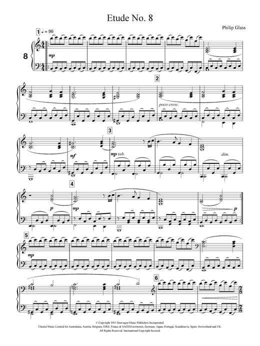 Preview Philip Glass Etude No. 8 Classical sheet music, notes and chords for Piano, SKU: 121168 sheet music, piano notes, chords, guitar tabs, score, transpose, transcribe, how to play, guide, download, learn, tutorial, progression, song, artist, awards, billboard, mtv, vh1, tour, single, album, release