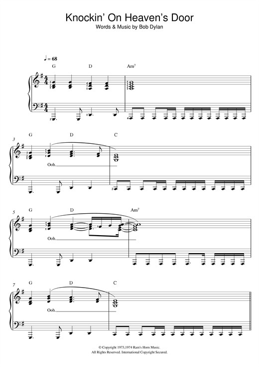 Knockin On Heaven S Door Sheet Music Notes Bob Dylan Chords