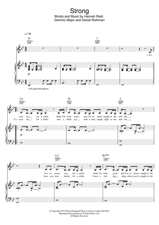 Preview London Grammar Strong Pop sheet music, notes and chords for Piano, Vocal & Guitar, SKU: 121440 sheet music, piano notes, chords, guitar tabs, score, transpose, transcribe, how to play, guide, download, learn, tutorial, progression, song, artist, awards, billboard, mtv, vh1, tour, single, album, release