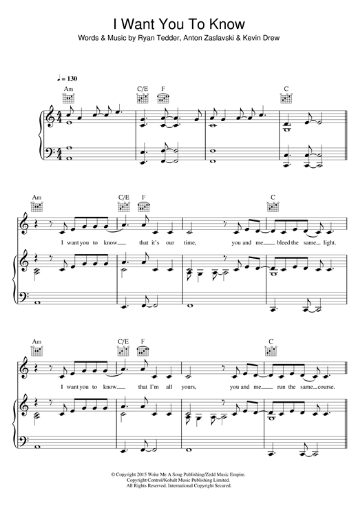 Preview Zedd I Want You To Know (feat. Selena Gomez) Pop sheet music, notes and chords for Piano, Vocal & Guitar (Right-Hand Melody), SKU: 121512 sheet music, piano notes, chords, guitar tabs, score, transpose, transcribe, how to play, guide, download, learn, tutorial, progression, song, artist, awards, billboard, mtv, vh1, tour, single, album, release