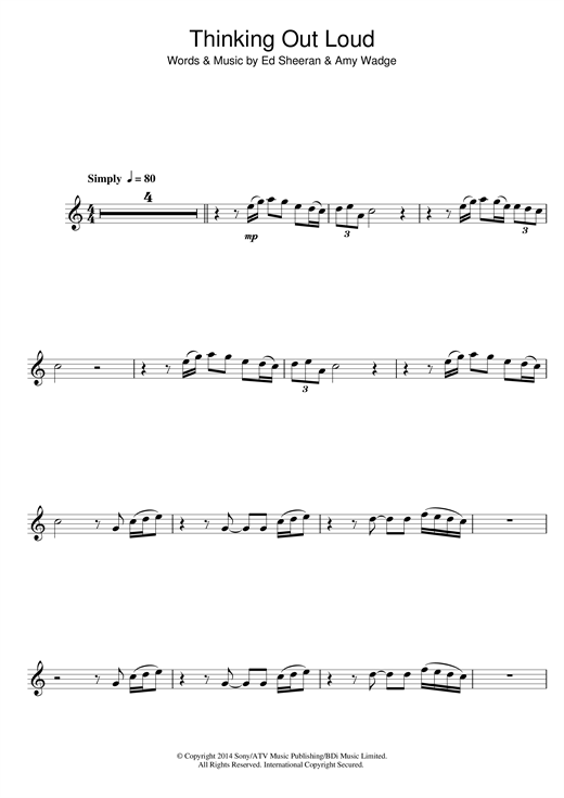 Preview Ed Sheeran Thinking Out Loud Rock sheet music, notes and chords for Alto Saxophone, SKU: 122221 sheet music, piano notes, chords, guitar tabs, score, transpose, transcribe, how to play, guide, download, learn, tutorial, progression, song, artist, awards, billboard, mtv, vh1, tour, single, album, release