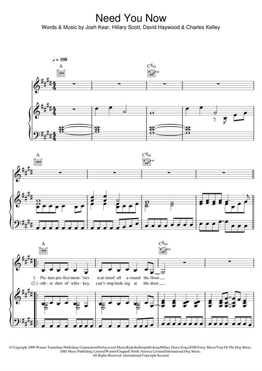 Preview Adele Need You Now Pop sheet music, notes and chords for Piano, Vocal & Guitar (Right-Hand Melody), SKU: 123348 sheet music, piano notes, chords, guitar tabs, score, transpose, transcribe, how to play, guide, download, learn, tutorial, progression, song, artist, awards, billboard, mtv, vh1, tour, single, album, release