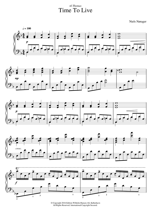 Preview Niels Nørager Time To Live Classical sheet music, notes and chords for Piano, SKU: 124093 sheet music, piano notes, chords, guitar tabs, score, transpose, transcribe, how to play, guide, download, learn, tutorial, progression, song, artist, awards, billboard, mtv, vh1, tour, single, album, release