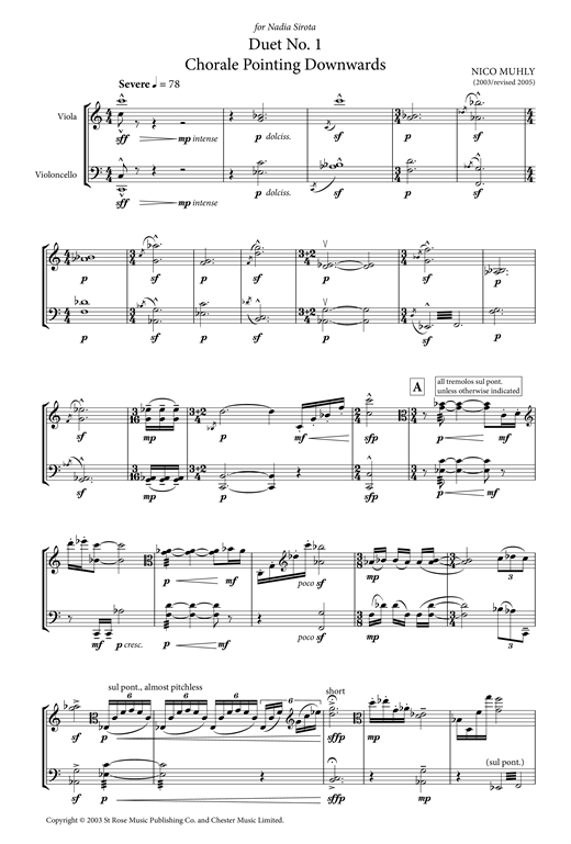 Preview Nico Muhly Duet No. 1 (Chorale Pointing Downwards) (for Viola and Cello) Classical sheet music, notes and chords for Viola, SKU: 124215 sheet music, piano notes, chords, guitar tabs, score, transpose, transcribe, how to play, guide, download, learn, tutorial, progression, song, artist, awards, billboard, mtv, vh1, tour, single, album, release