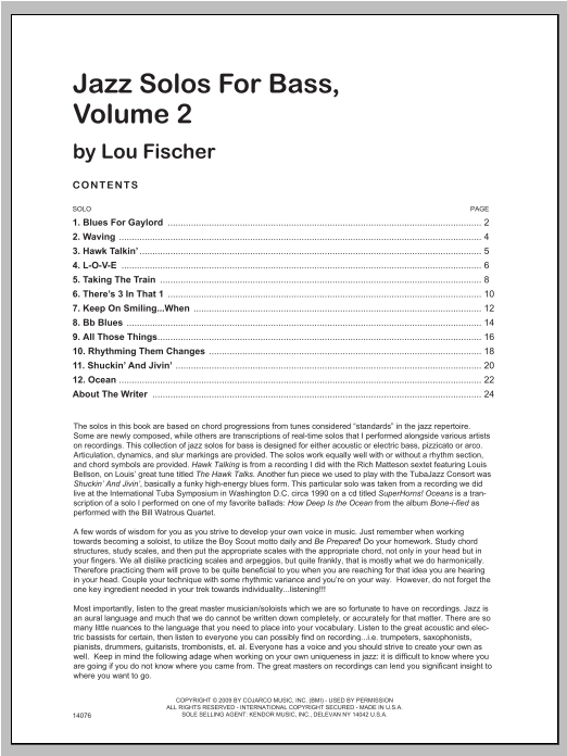 Preview Fischer Jazz Solos For Bass, Volume 2 Unclassified sheet music, notes and chords for String Solo, SKU: 124751 sheet music, piano notes, chords, guitar tabs, score, transpose, transcribe, how to play, guide, download, learn, tutorial, progression, song, artist, awards, billboard, mtv, vh1, tour, single, album, release