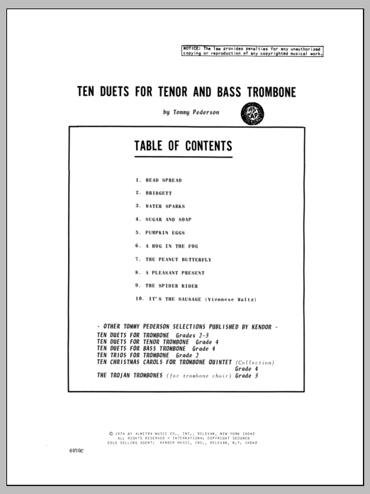 Preview Pederson Ten Duets For Tenor And Bass Trombone Unclassified sheet music, notes and chords for Brass Ensemble, SKU: 124821 sheet music, piano notes, chords, guitar tabs, score, transpose, transcribe, how to play, guide, download, learn, tutorial, progression, song, artist, awards, billboard, mtv, vh1, tour, single, album, release