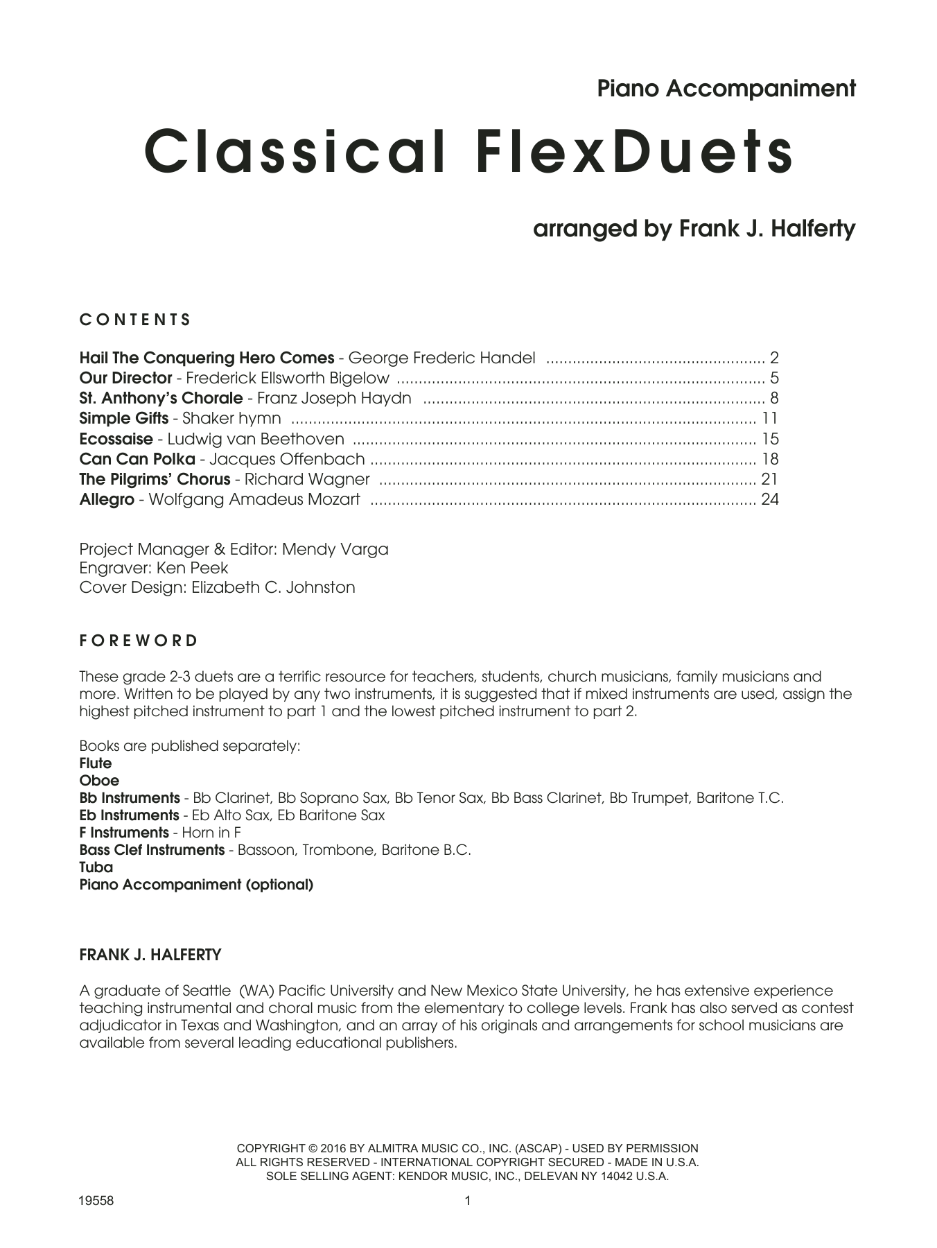 Preview Frank J. Halferty Classical FlexDuets - Piano Accompaniment (optional) Unclassified sheet music, notes and chords for Brass Ensemble, SKU: 125075 sheet music, piano notes, chords, guitar tabs, score, transpose, transcribe, how to play, guide, download, learn, tutorial, progression, song, artist, awards, billboard, mtv, vh1, tour, single, album, release