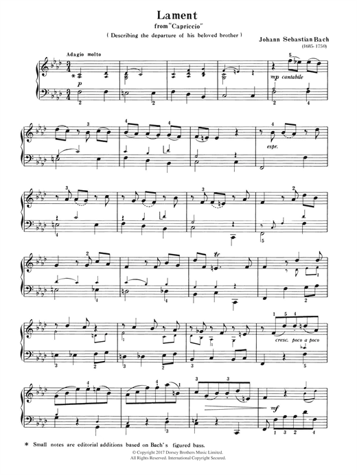 Preview Johann Sebastian Bach Lament (from Capriccio) Classical sheet music, notes and chords for Piano, SKU: 125127 sheet music, piano notes, chords, guitar tabs, score, transpose, transcribe, how to play, guide, download, learn, tutorial, progression, song, artist, awards, billboard, mtv, vh1, tour, single, album, release