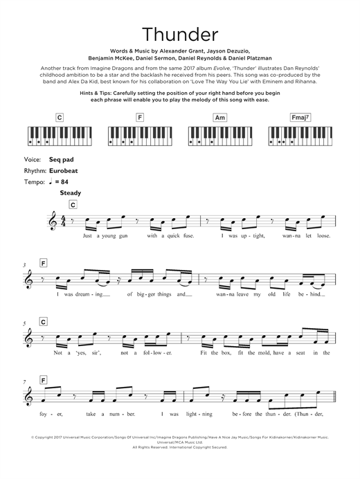 Preview Imagine Dragons Thunder Rock sheet music, notes and chords for Keyboard, SKU: 125325 sheet music, piano notes, chords, guitar tabs, score, transpose, transcribe, how to play, guide, download, learn, tutorial, progression, song, artist, awards, billboard, mtv, vh1, tour, single, album, release